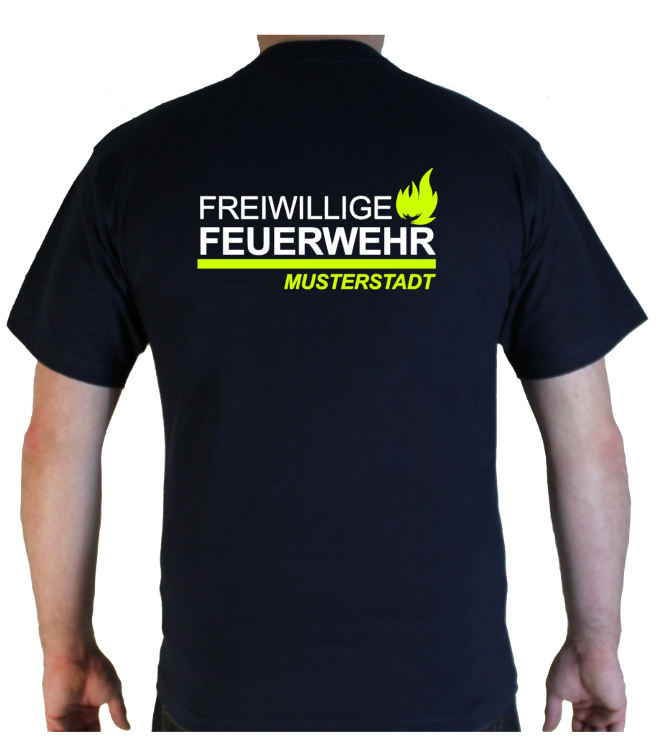 T-Shirt Feuerwehr beidseitig bedruckt neongelb FFW Premium FW40