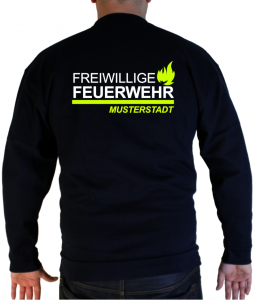 Pullover Freiwillige Feuerwehr Design zweifarbig mit Flamme und Ortsname