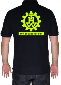 THW Poloshirt Zahnrad und Ortsverband - Aufdruck in neongelb