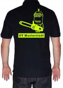 THW Poloshirt Minion Kettensäge mit Ortsverband - Aufdruck in neongelb