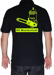 THW Poloshirt Minion Kettensäge mit Ortsverband - Aufdruck in neongelb