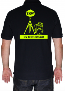 THW Poloshirt Minion Powermoon mit Ortsverband - Aufdruck in neongelb