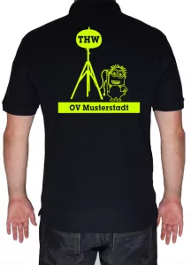 THW Poloshirt Minion Powermoon mit Ortsverband - Aufdruck in neongelb
