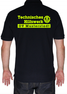THW Poloshirt mit Schriftzug und Zahnrad - Aufdruck in neongelb
