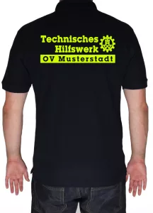THW Poloshirt mit Schriftzug und Zahnrad - Aufdruck in neongelb
