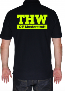 THW Poloshirt THW und Ortsverband - Aufdruck in neongelb