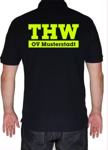 THW Poloshirt THW und Ortsverband - Aufdruck in neongelb