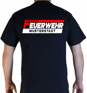 T-Shirt Freiwillige Feuerwehr - zweifarbig - mit Ortsname ROT/Weiß