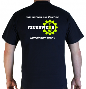 T-Shirt wir setzen ein Zeichen Feuerwehr und THW hinten