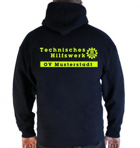 Kapuzenjacke THW Schriftug und Zahnrad und Ortsverband