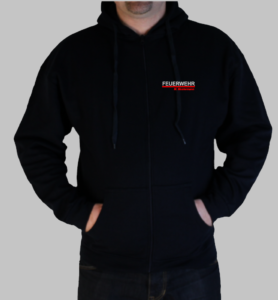 Kapuzenjacke Freiwillige Feuerwehr Design zweifarbig silber reflex und rot mit Funktionszeile