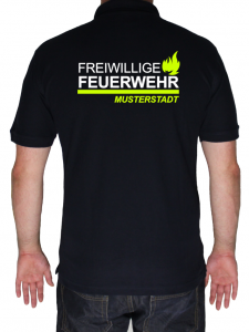 Poloshirt Freiwillige Feuerwehr mit Ortsnamen, zweifarbig mit Flamme