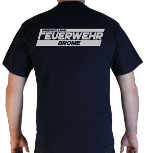 T-Shirt Freiwillige Feuerwehr mit Ortsname in Silberrelfex