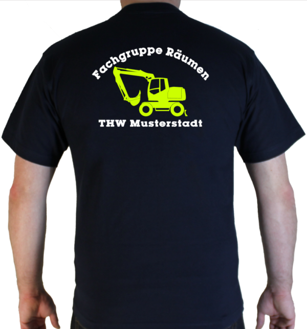 T-Shirt THW Fachgruppe Räumen - Bagger mit Piktorgram in neongelb