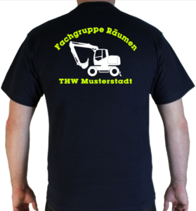 T-Shirt THW Fachgruppe Räumen - Bagger mit Piktorgram in weiß