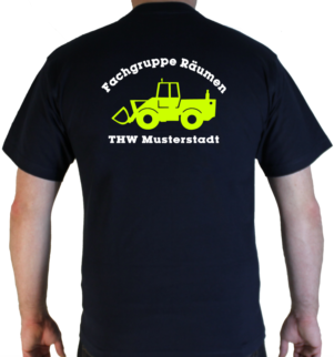 T-Shirt THW Fachgruppe Räumen - Radlader mit Piktorgram in neongelb
