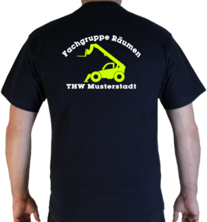 T-Shirt THW Fachgruppe Räumen - Teleskoplader mit Piktorgram in neongelb