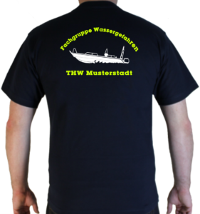 T-Shirt THW Fachgruppe Wassergefahren - Finjet mit Piktorgram in weiß