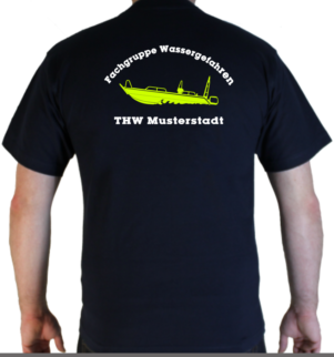 T-Shirt THW Fachgruppe Wassergefahren - Finjet mit Piktorgram in neongelb
