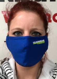 Maske - Royalblau Feuerwehr zweifarbig mit Name