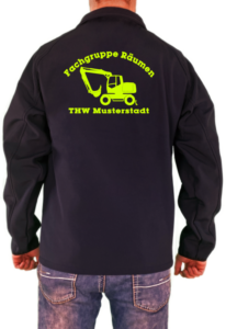 Softshelljacke THW Fachgruppe Räumen Bagger Neongelb