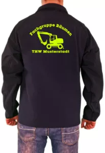 Softshelljacke THW Fachgruppe Räumen Bagger Neongelb