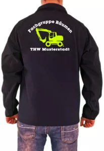 Softshelljacke THW Fachgruppe Räumen Bagger Neongelbes Logo
