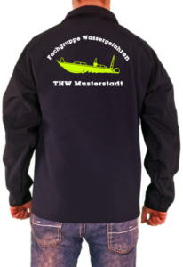 Softshelljacke THW Fachgruppe Räumen Finjet Neongelbes Logo