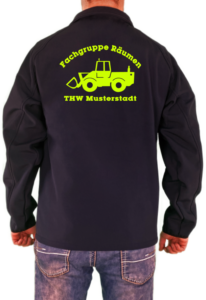 Softshelljacke THW Fachgruppe Räumen Radlader Neongelb