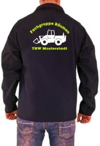 Softshelljacke THW Fachgruppe Räumen Radlader Neongelb Weißes Logo