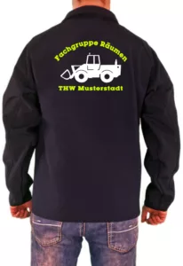 Softshelljacke THW Fachgruppe Räumen Radlader Neongelb Weißes Logo