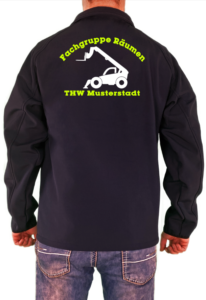 Softshelljacke THW Fachgruppe Räumen Teleskoplader Telelader weißes Logo