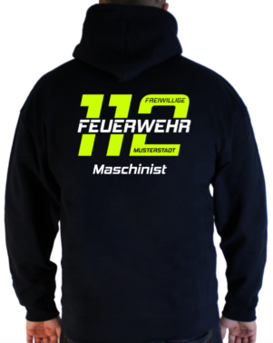 Kapuzenjacke Freiwillige Feuerwehr große 122 mit Ortswehr und Ortsname,Notrufdesign zweifarbig - mit Funktionszeile