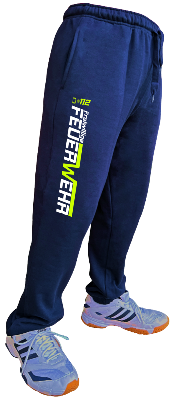 Freiwillige Feuerwehr Jogginghose Design mit gelben W und Notruf Handy